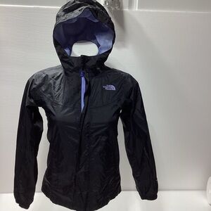 The North Face Girls Jacket Windbreaker Black and Purple Hooded Zip Front Medium